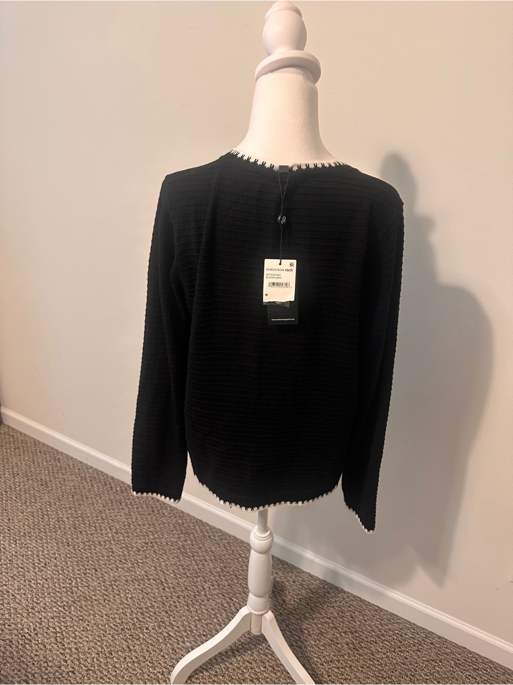 Adrianna Papell Black and White Trim Black Cardigan Size Medium - Picture 4 of 7